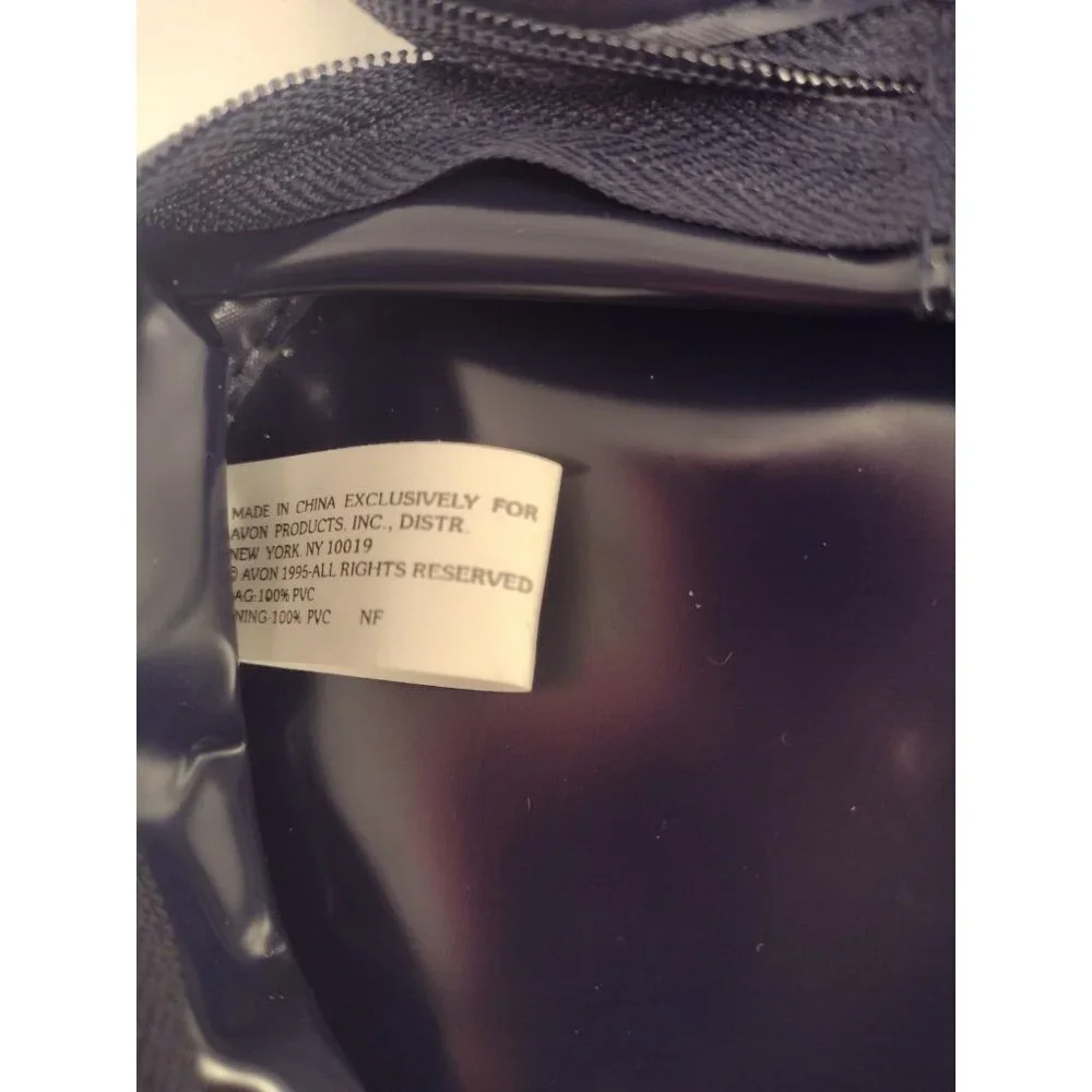 Avon Heart of Beauty Cosmetic Case Makeup Bag Blue Purse Polka Dot Zipper NEW